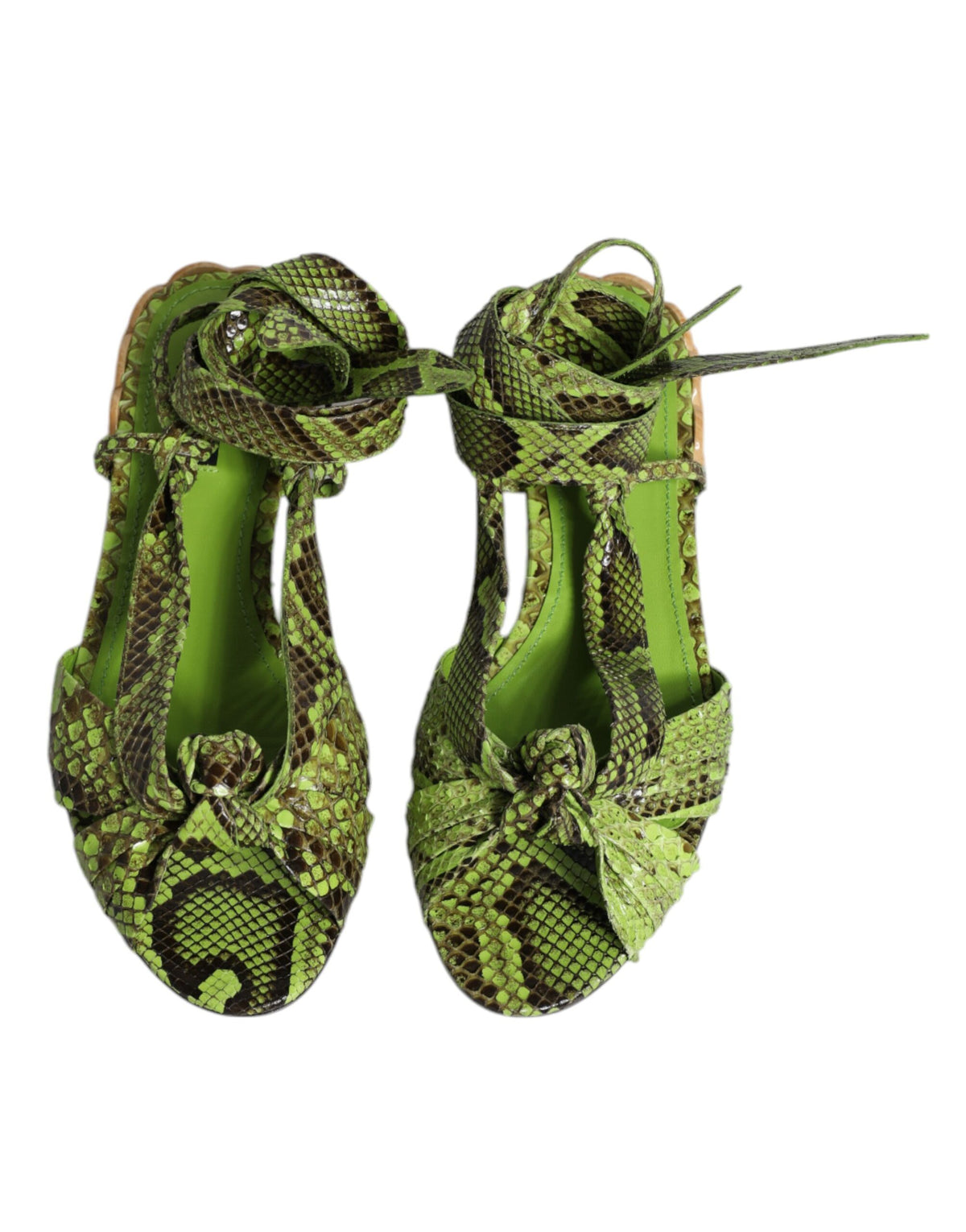 Dolce & Gabbana Green Animal Print Ankle Wrap Sandals Shoes - Eljoys Fashion 