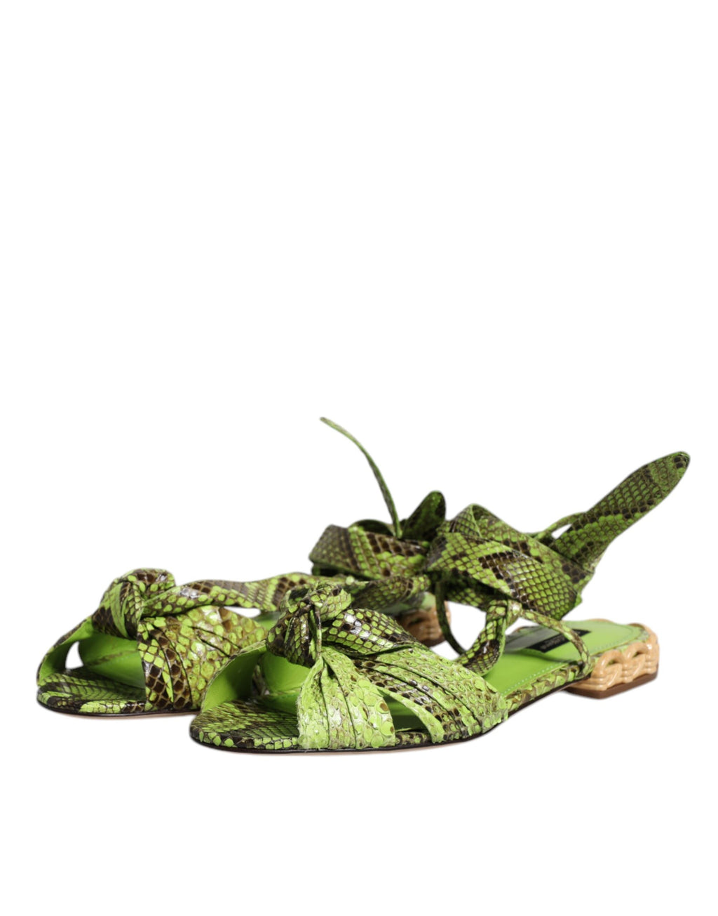 Dolce & Gabbana Green Animal Print Ankle Wrap Sandals Shoes - Eljoys Fashion 