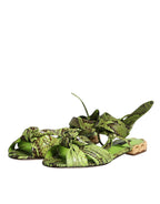 Dolce & Gabbana Green Animal Print Ankle Wrap Sandals Shoes - Eljoys Fashion 