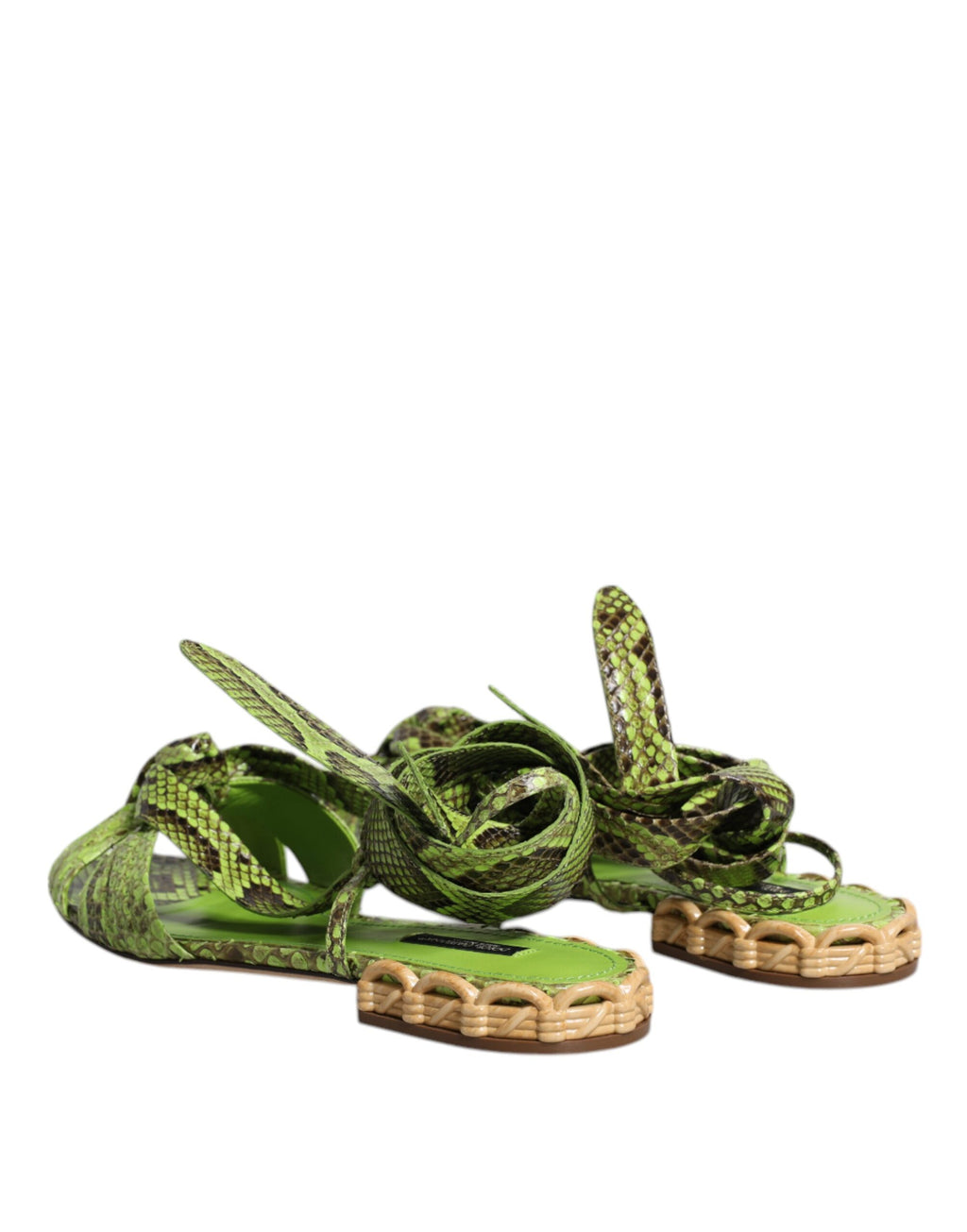 Dolce & Gabbana Green Animal Print Ankle Wrap Sandals Shoes - Eljoys Fashion 