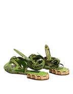 Dolce & Gabbana Green Animal Print Ankle Wrap Sandals Shoes - Eljoys Fashion 