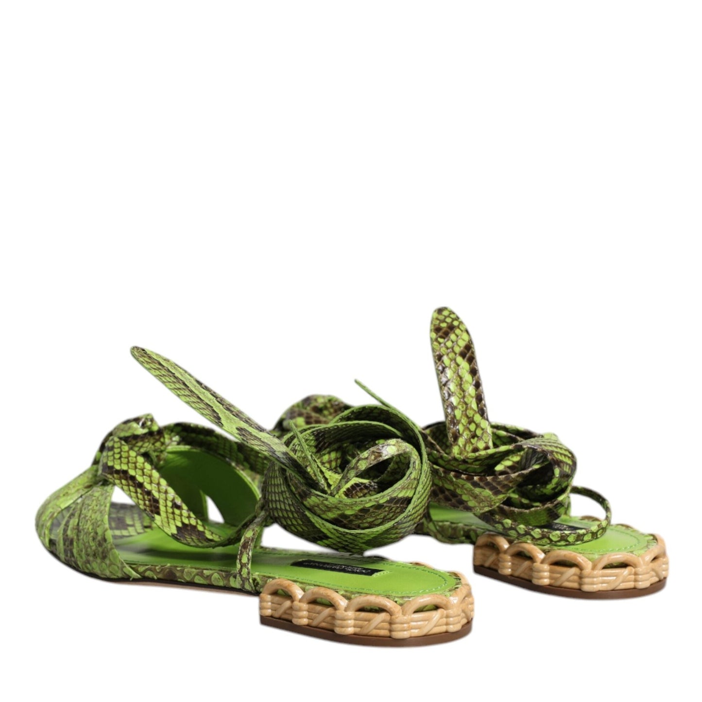 Dolce & Gabbana Green Animal Print Ankle Wrap Sandals Shoes