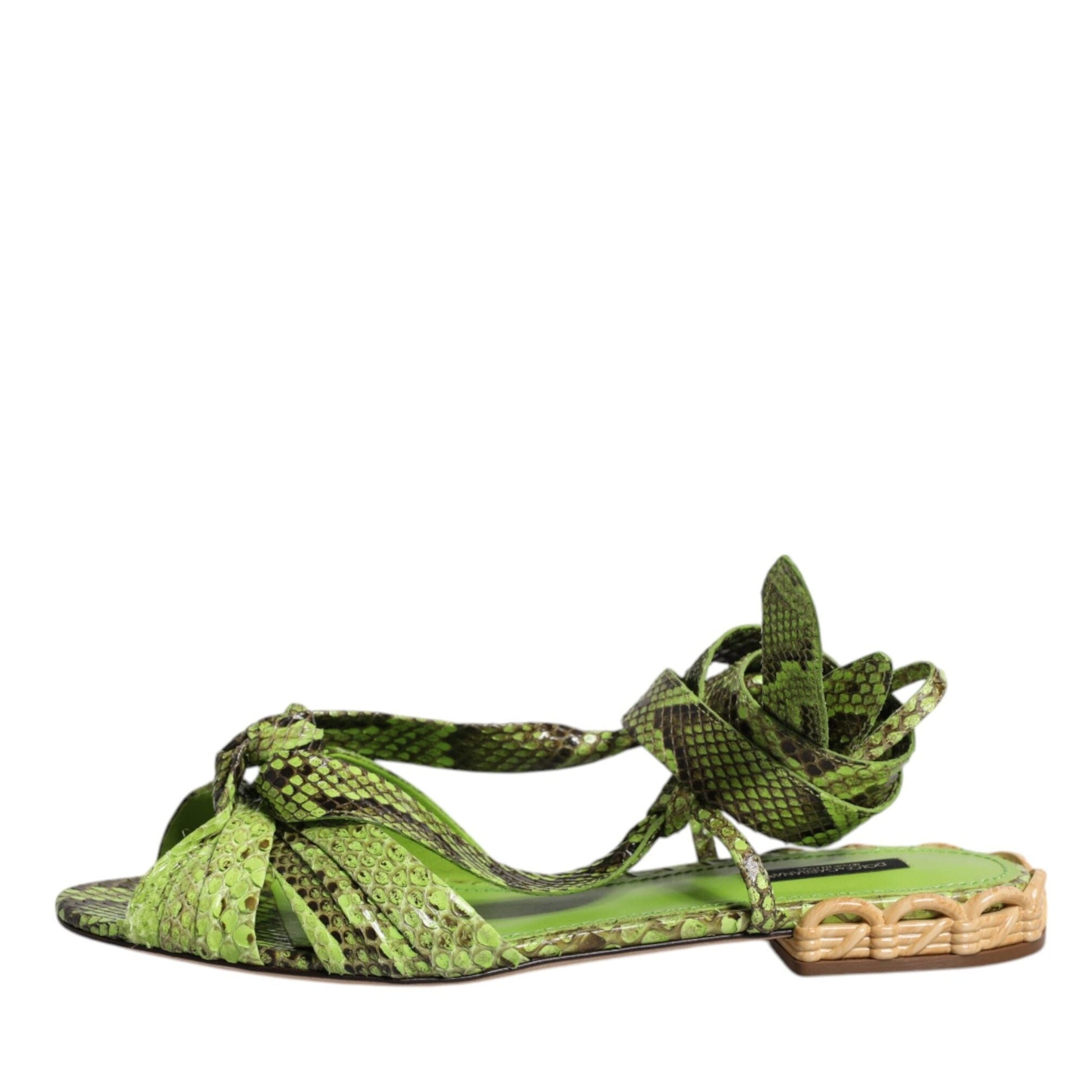 Dolce & Gabbana Green Animal Print Ankle Wrap Sandals Shoes