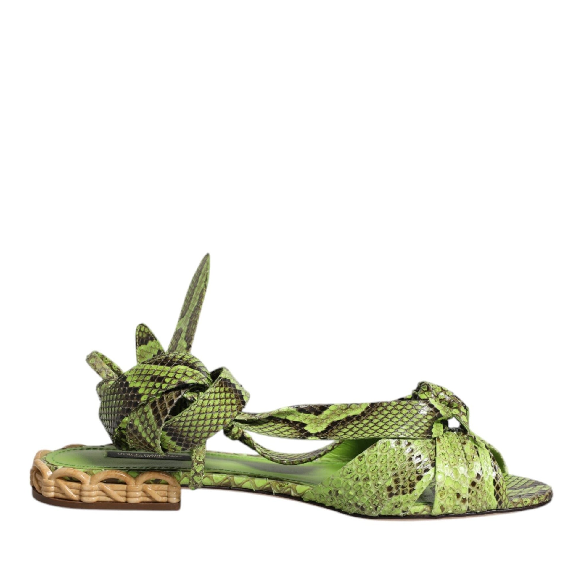 Dolce & Gabbana Green Animal Print Ankle Wrap Sandals Shoes