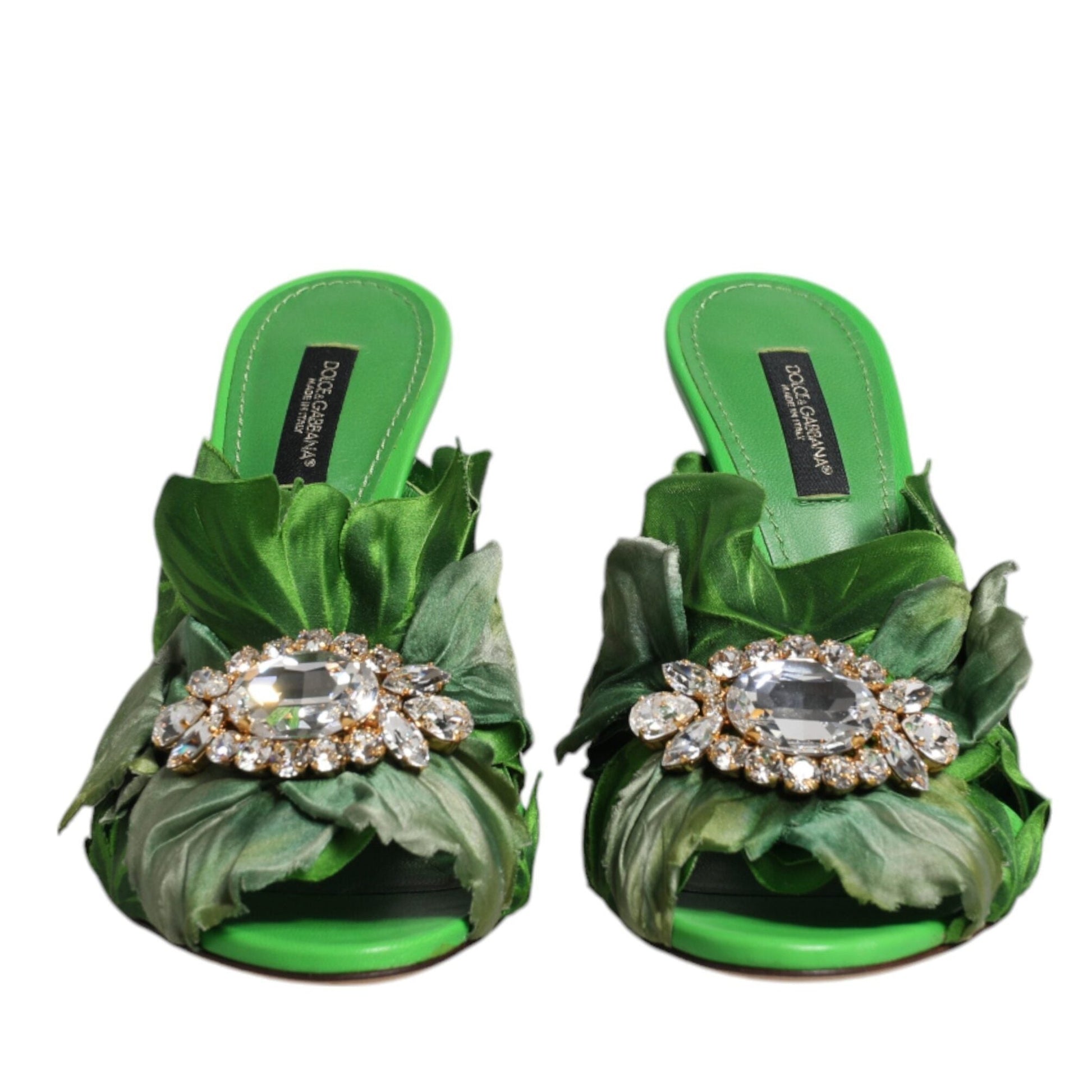 Dolce & Gabbana Green Crystal Slides KEIRA Sandal Shoes