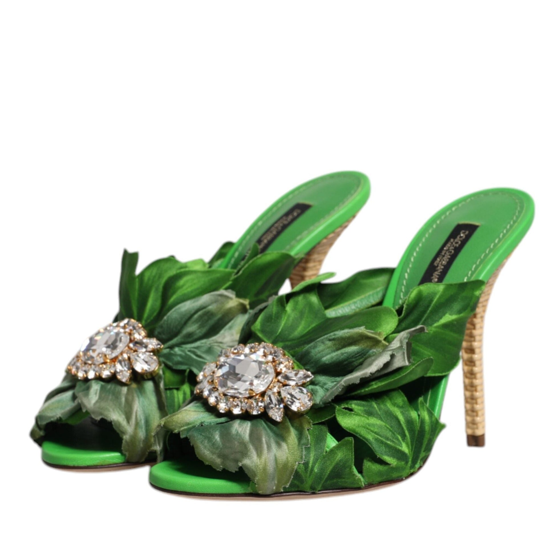 Dolce & Gabbana Green Crystal Slides KEIRA Sandal Shoes