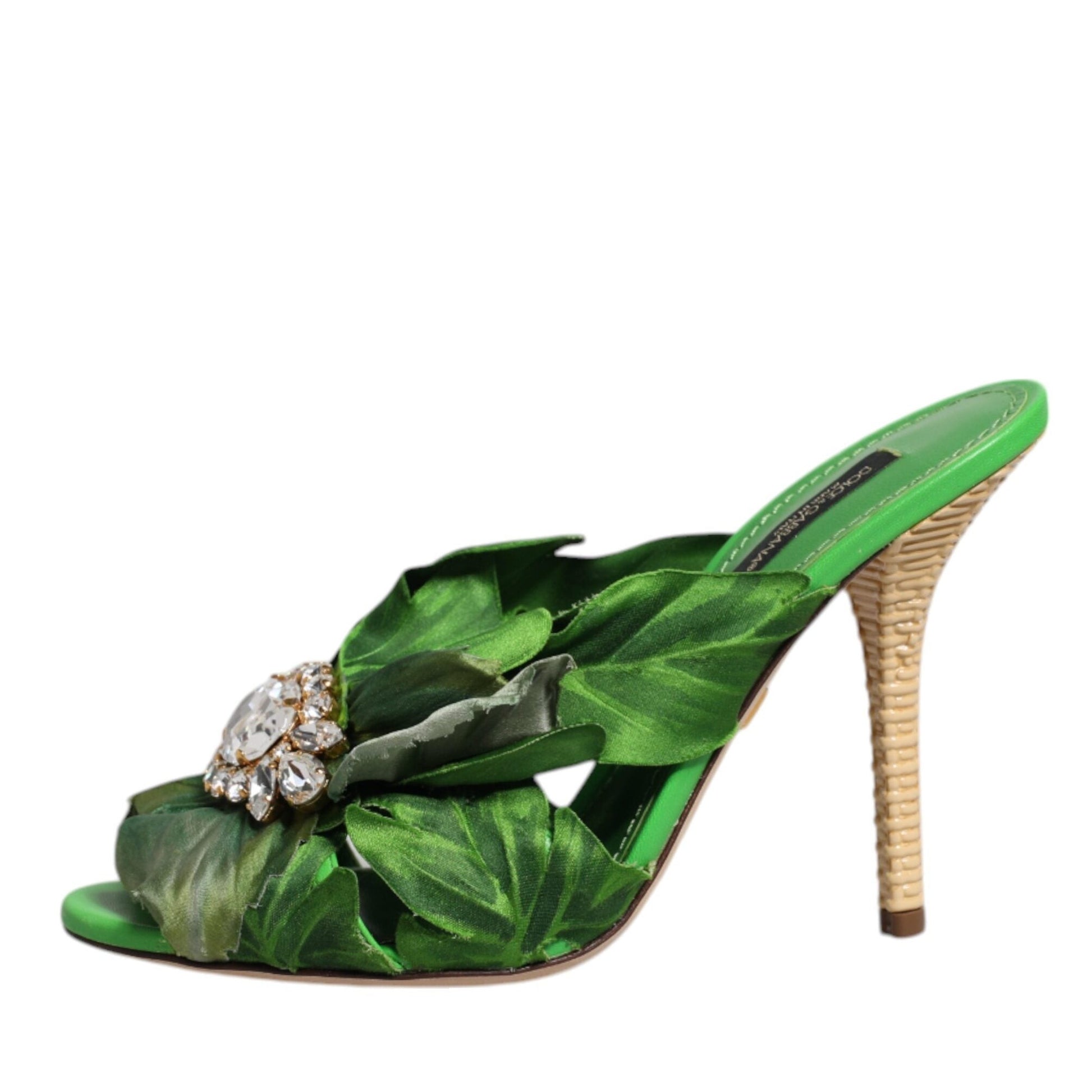 Dolce & Gabbana Green Crystal Slides KEIRA Sandal Shoes