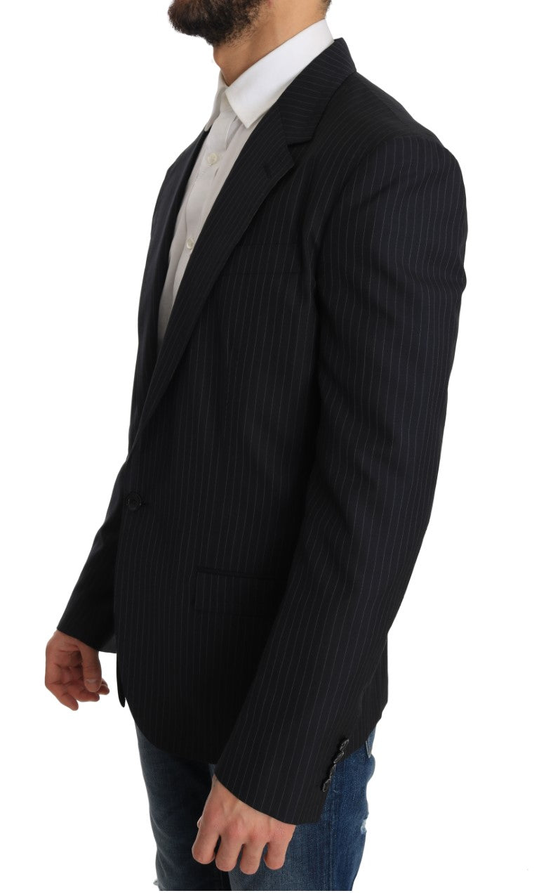Dolce & Gabbana Gray Striped Wool Jacket Coat Slim Blazer Dolce & Gabbana