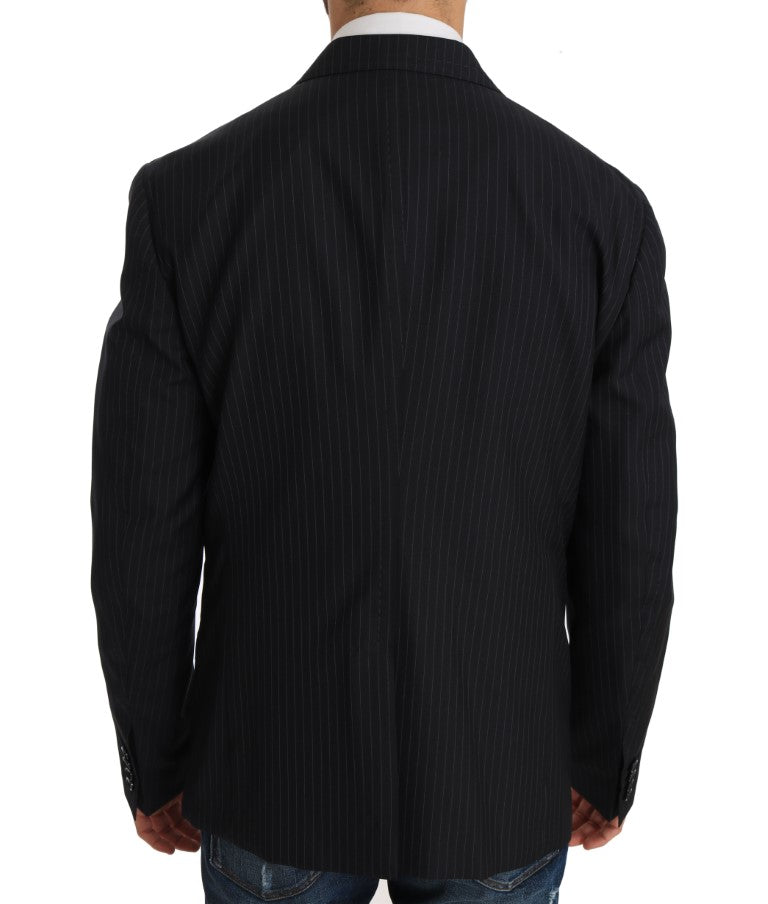 Dolce & Gabbana Gray Striped Wool Jacket Coat Slim Blazer Dolce & Gabbana