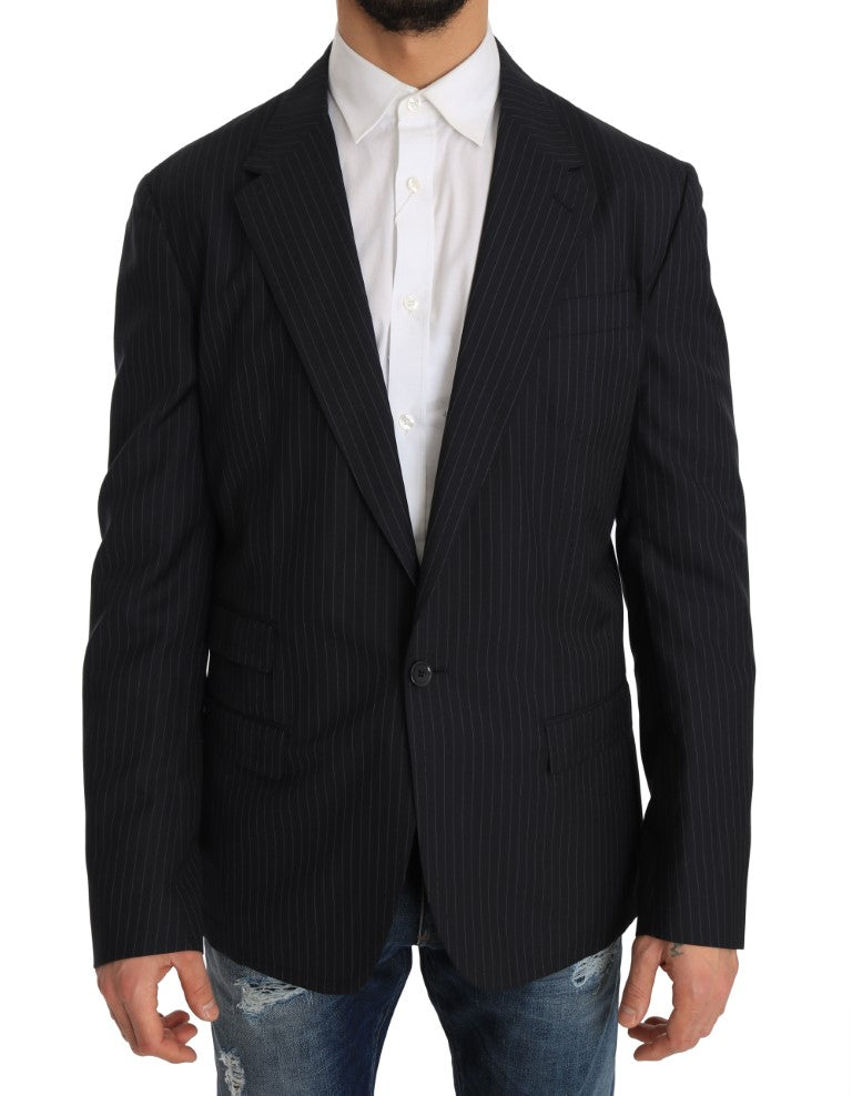 Dolce & Gabbana Gray Striped Wool Jacket Coat Slim Blazer Dolce & Gabbana