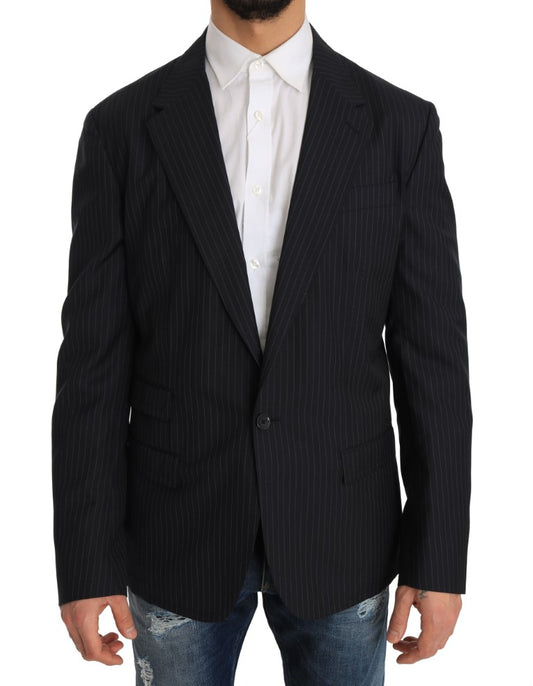 Dolce & Gabbana Gray Striped Wool Jacket Coat Slim Blazer Dolce & Gabbana