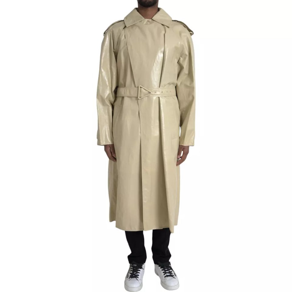 Bottega Veneta Beige Lambskin Leather Trench Coat Jacket - Eljoys Fashion 