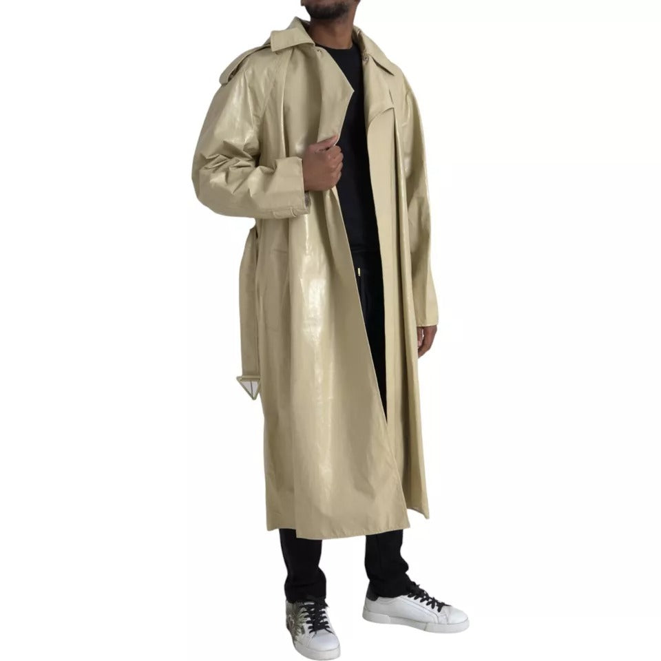 Bottega Veneta Beige Lambskin Leather Trench Coat Jacket - Eljoys Fashion 