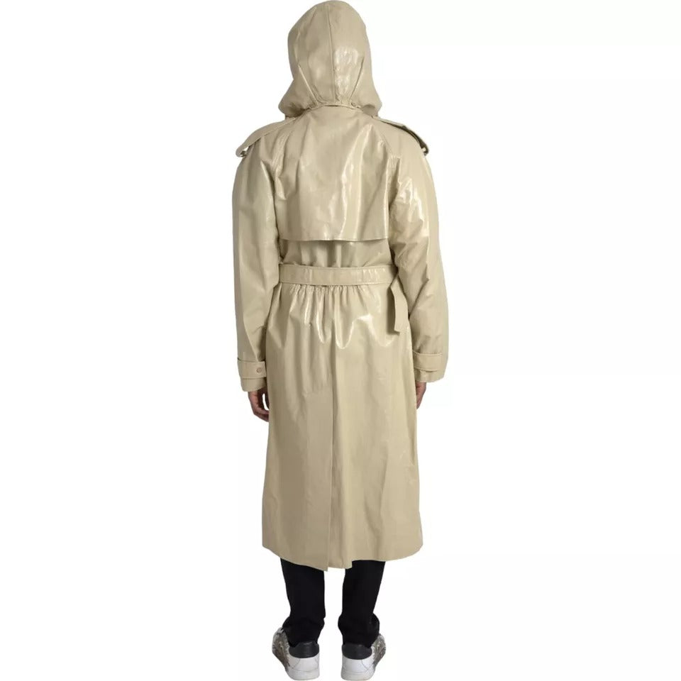 Bottega Veneta Beige Lambskin Leather Trench Coat Jacket - Eljoys Fashion 