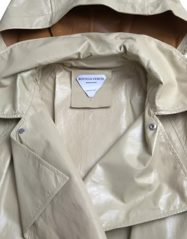 Bottega Veneta Beige Lambskin Leather Trench Coat Jacket - Eljoys Fashion 