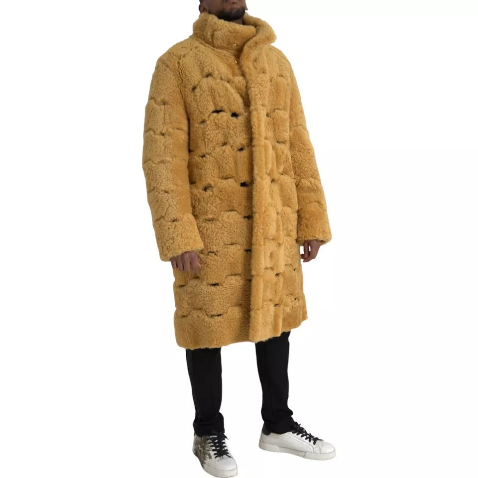 Bottega Veneta Yellow Wool Long Teddy Coat Jacket - Eljoys Fashion 