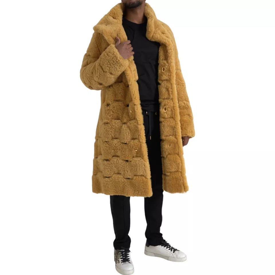 Bottega Veneta Yellow Wool Long Teddy Coat Jacket - Eljoys Fashion 