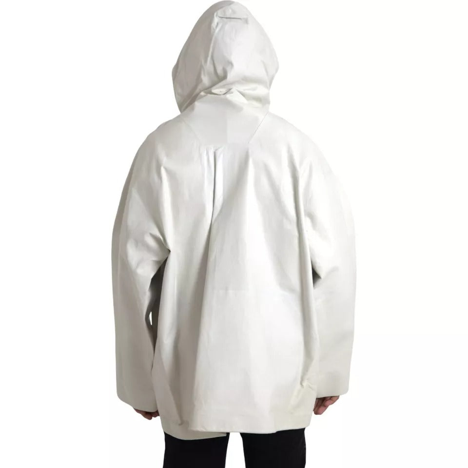 Bottega Veneta White Leather Men Waterproof Jacket Blouson - Eljoys Fashion 