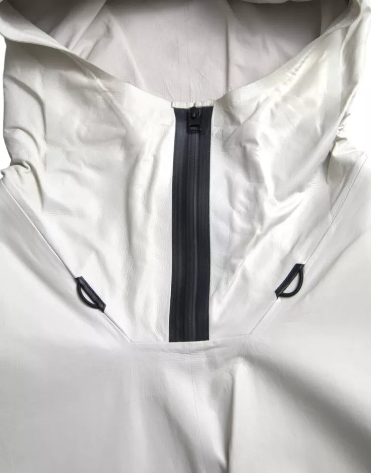 Bottega Veneta White Leather Men Waterproof Jacket Blouson - Eljoys Fashion 