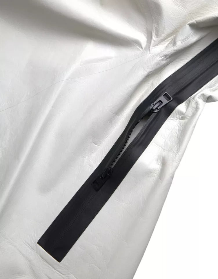 Bottega Veneta White Leather Men Waterproof Jacket Blouson - Eljoys Fashion 
