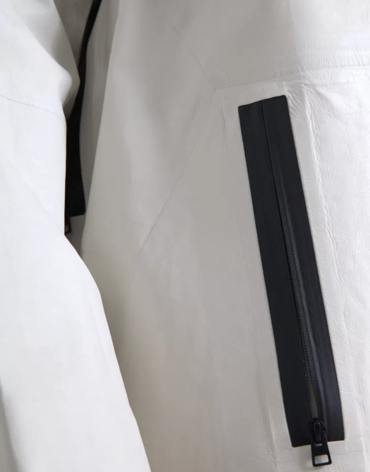 Bottega Veneta White Leather Men Waterproof Jacket Blouson - Eljoys Fashion 