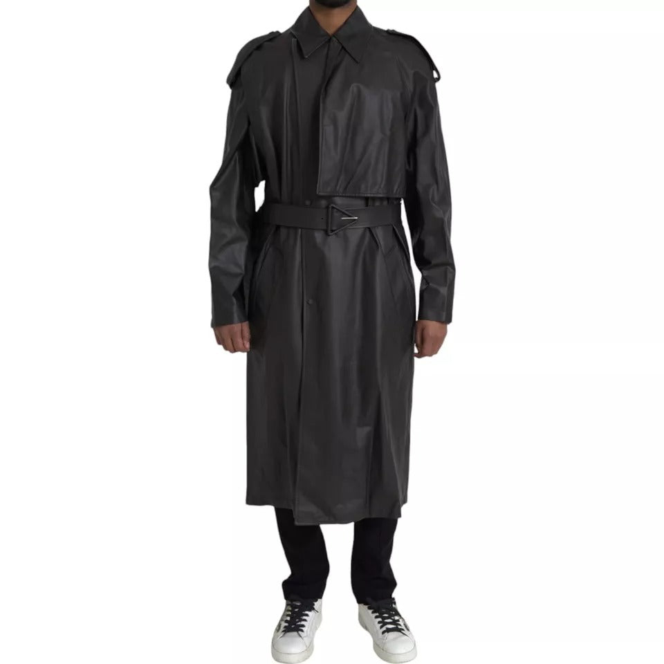 Bottega Veneta Black Leather Men Waterproof Trenchcoat Jacket - Eljoys Fashion 