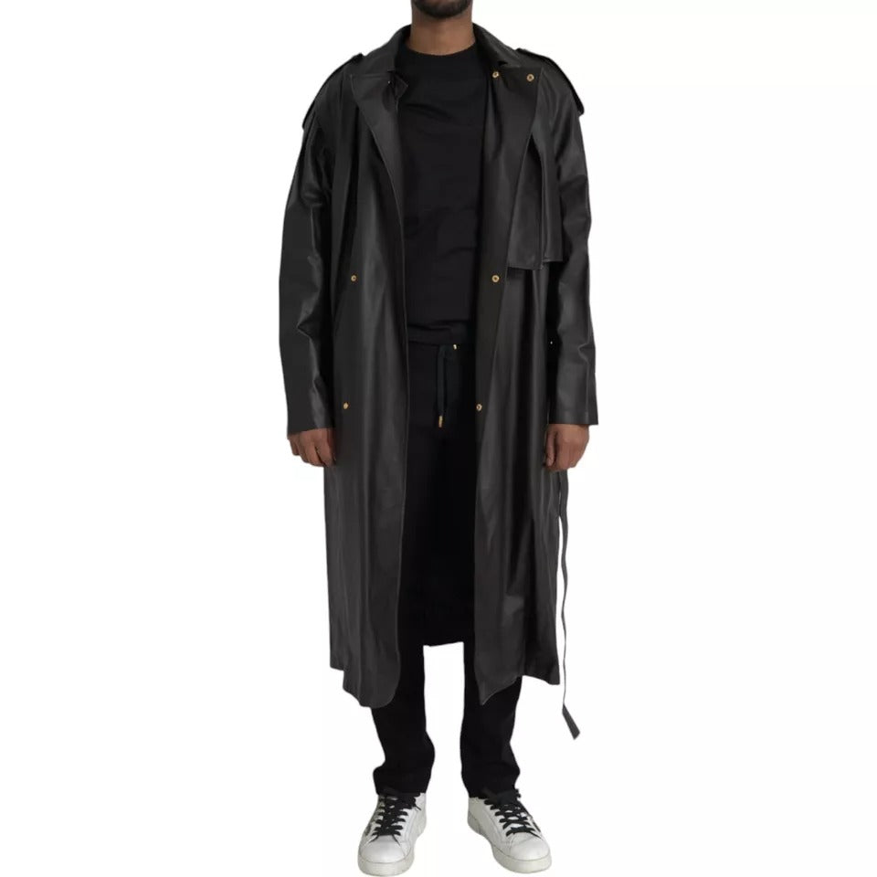 Bottega Veneta Black Leather Men Waterproof Trenchcoat Jacket - Eljoys Fashion 