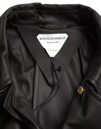 Bottega Veneta Black Leather Men Waterproof Trenchcoat Jacket - Eljoys Fashion 