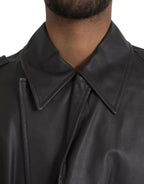 Bottega Veneta Black Leather Men Waterproof Trenchcoat Jacket - Eljoys Fashion 