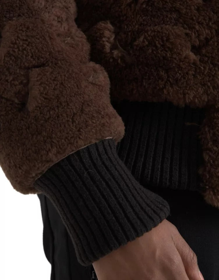 Bottega Veneta Brown Fur Lamb Shearling Coat Jacket - Eljoys Fashion 
