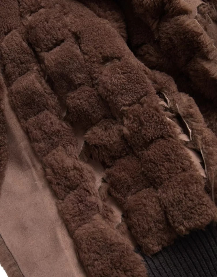 Bottega Veneta Brown Fur Lamb Shearling Coat Jacket - Eljoys Fashion 