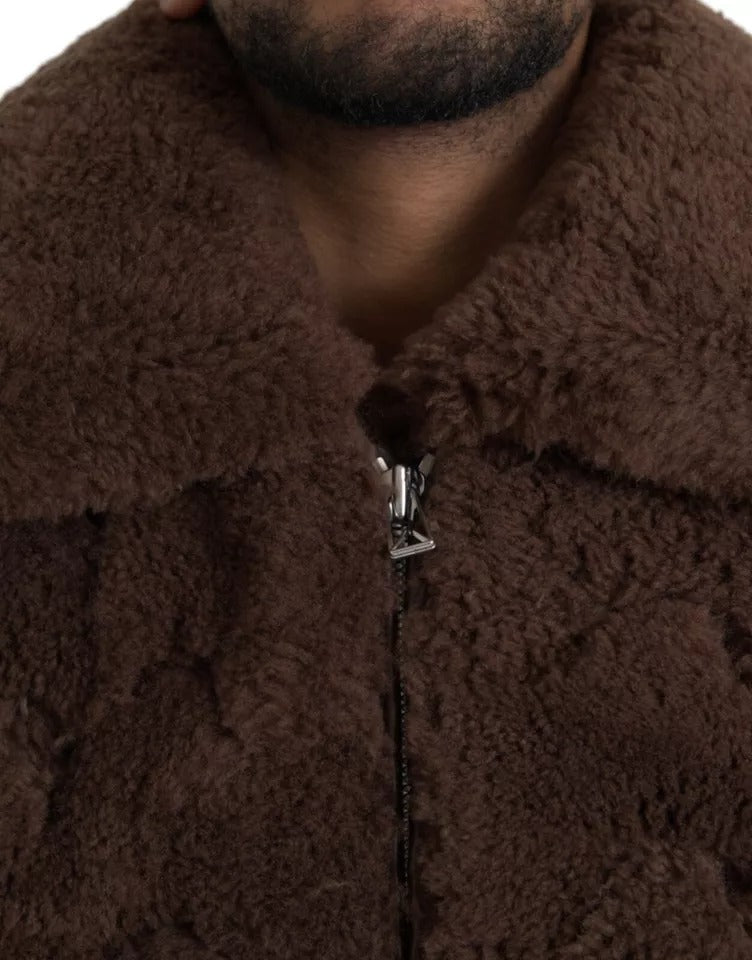 Bottega Veneta Brown Fur Lamb Shearling Coat Jacket - Eljoys Fashion 
