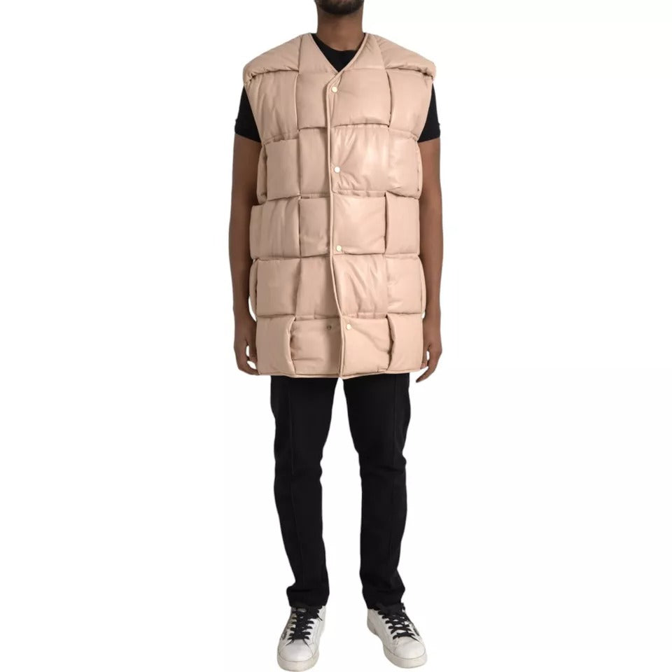 Bottega Veneta Beige Quilted Sleeveless Calf Leather Jacket - Eljoys Fashion 