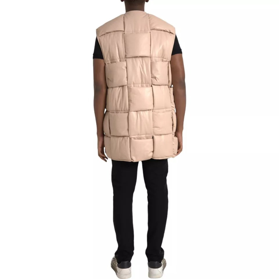 Bottega Veneta Beige Quilted Sleeveless Calf Leather Jacket - Eljoys Fashion 