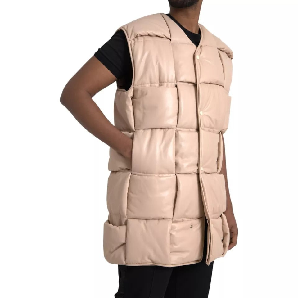 Bottega Veneta Beige Quilted Sleeveless Calf Leather Jacket - Eljoys Fashion 