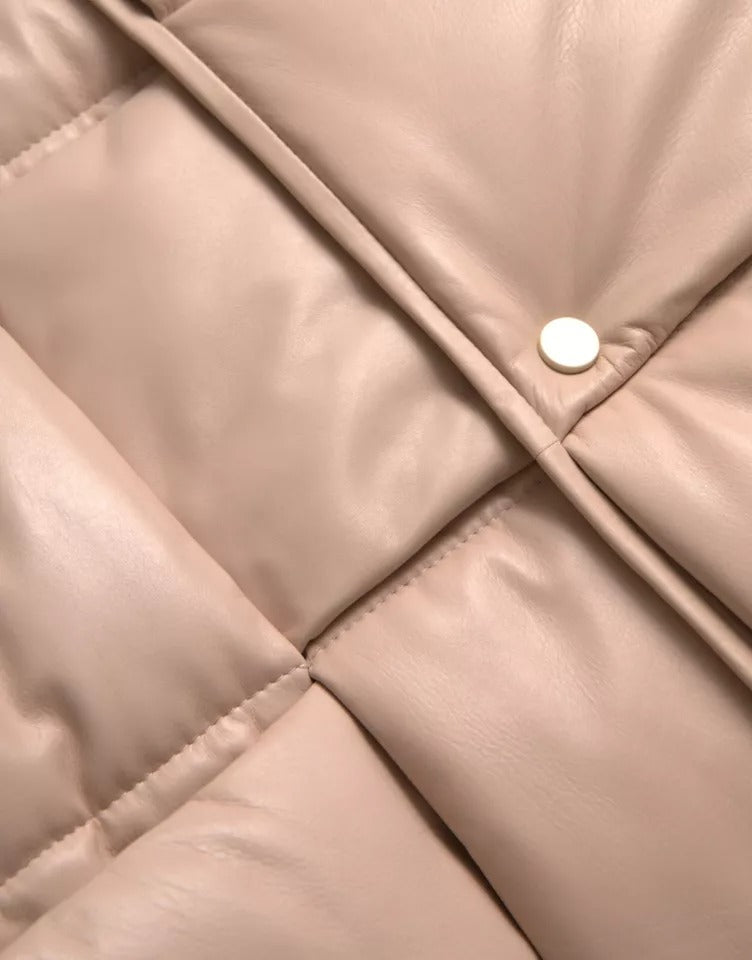Bottega Veneta Beige Quilted Sleeveless Calf Leather Jacket - Eljoys Fashion 