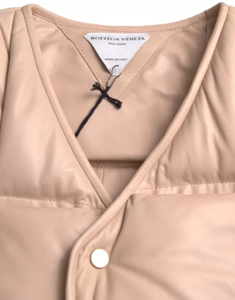 Bottega Veneta Beige Quilted Sleeveless Calf Leather Jacket - Eljoys Fashion 