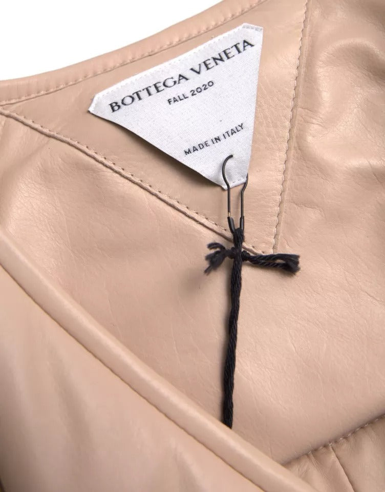 Bottega Veneta Beige Quilted Sleeveless Calf Leather Jacket - Eljoys Fashion 