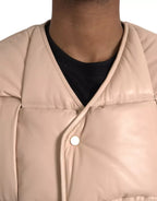 Bottega Veneta Beige Quilted Sleeveless Calf Leather Jacket - Eljoys Fashion 