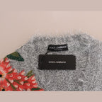 Dolce & Gabbana Silver Cardigan Floral Applique Sweater