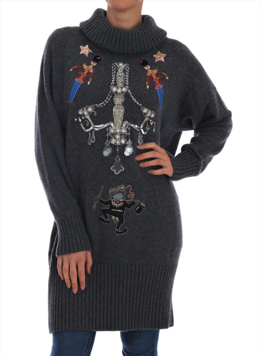 Dolce & Gabbana Fairy Tale Crystal Gray Cashmere Sweater Dolce & Gabbana