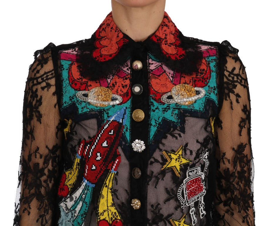 Dolce & Gabbana Black Lace Crystal SPACE Shirt Dolce & Gabbana