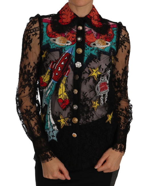 Dolce & Gabbana Black Lace Crystal SPACE Shirt Dolce & Gabbana