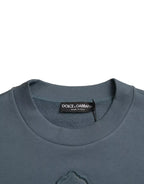 Dolce & Gabbana Blue Cotton Logo Patch Crew Neck Men Pullover Sweater - Eljoys Fashion 