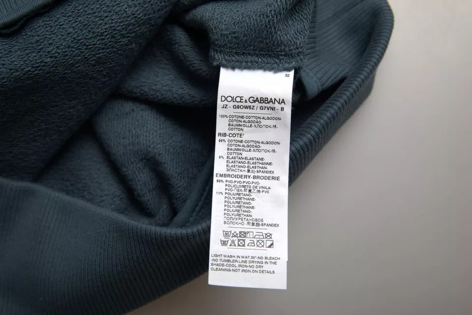 Dolce & Gabbana Blue Cotton Logo Patch Crew Neck Men Pullover Sweater Dolce & Gabbana