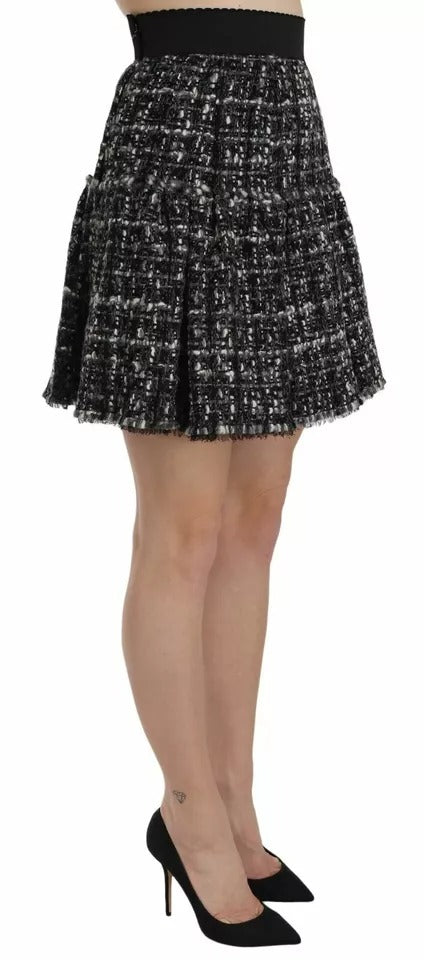 Dolce & Gabbana Black Check Flounce Detailed Wool Mini Skirt Dolce & Gabbana