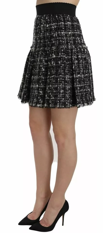 Dolce & Gabbana Black Check Flounce Detailed Wool Mini Skirt Dolce & Gabbana