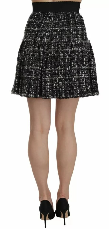 Dolce & Gabbana Black Check Flounce Detailed Wool Mini Skirt Dolce & Gabbana