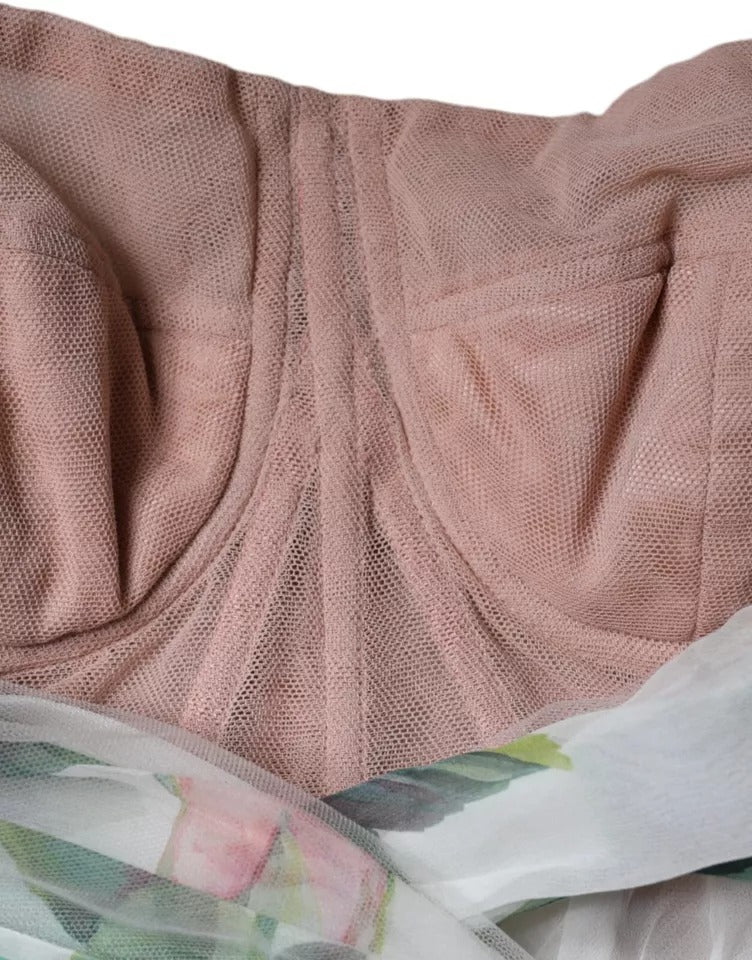 Dolce & Gabbana White Silk Floral Print A-line Midi Dress Dolce & Gabbana