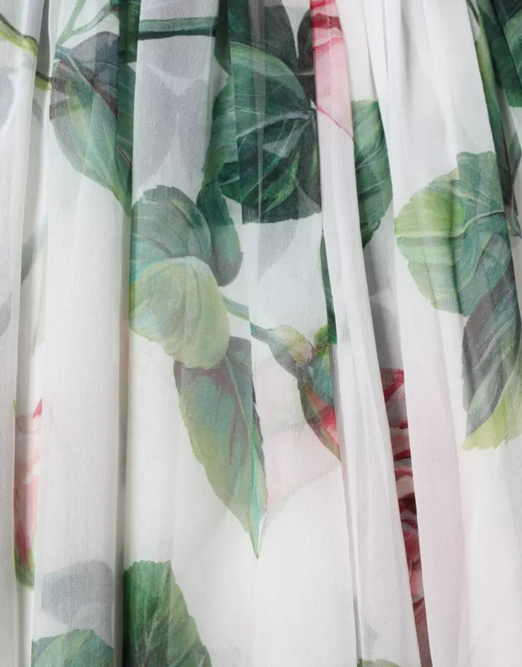 Dolce & Gabbana White Silk Floral Print A-line Midi Dress Dolce & Gabbana